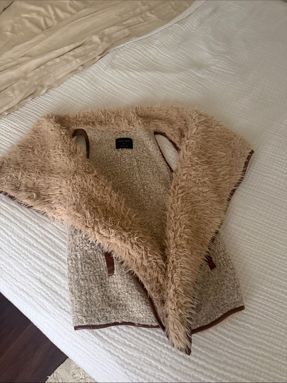 Women’s Faux-Shearling Taupe Hooded Vest